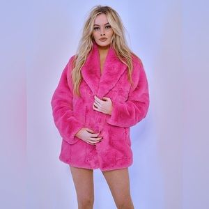 NWT Hot Pink Faux Fur Jacket Coat Size Medium Barbie Mob Wife